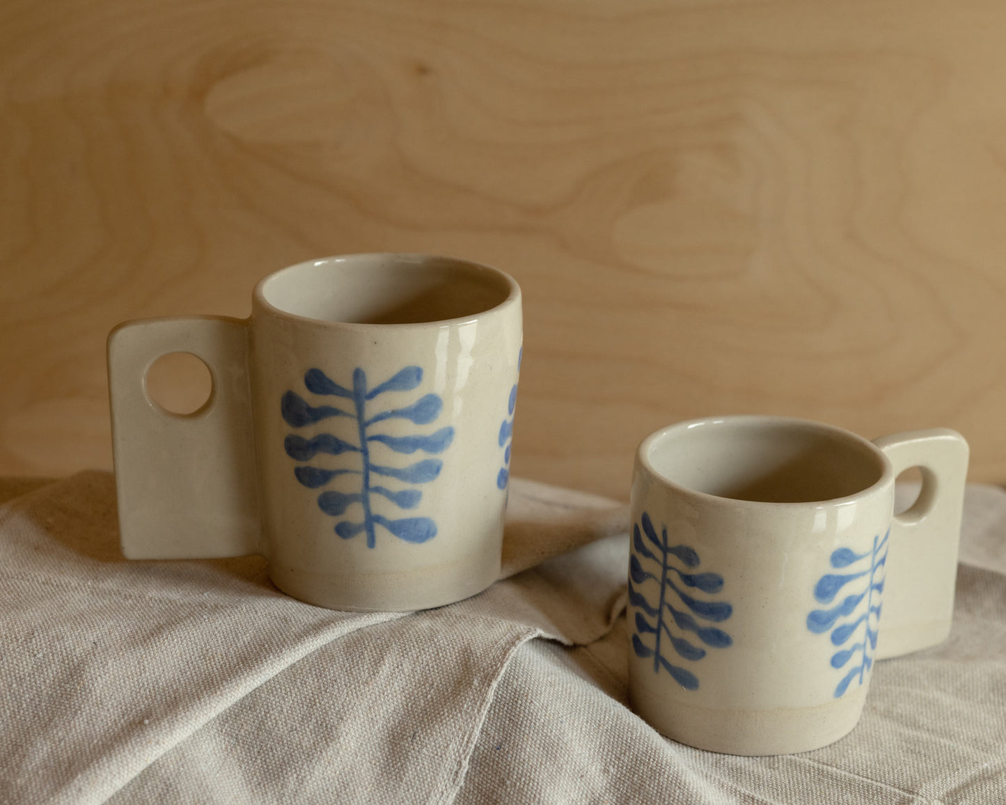 Set of Mugs Blue Leaf Mugs