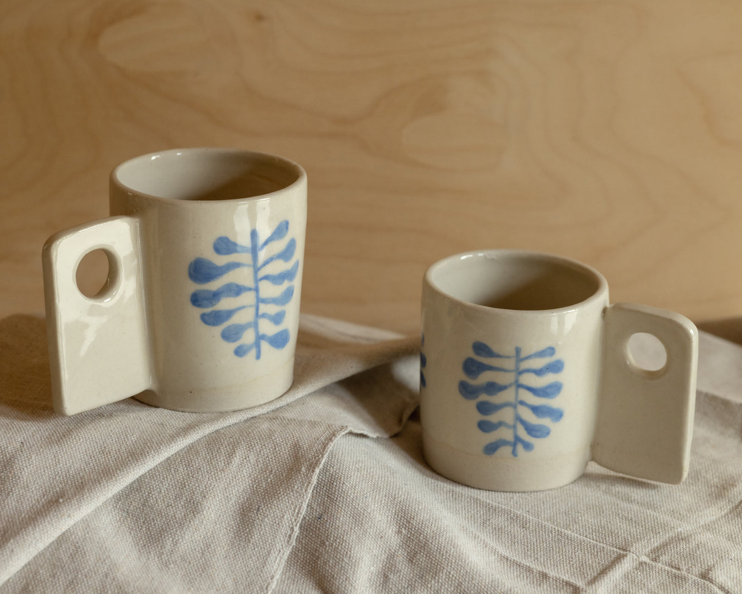 Set of Mugs Blue Leaf Mugs